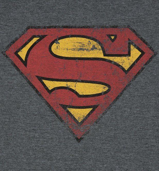 Distressed Superman Logo - Men's Charcoal Distressed Superman Logo T-Shirt