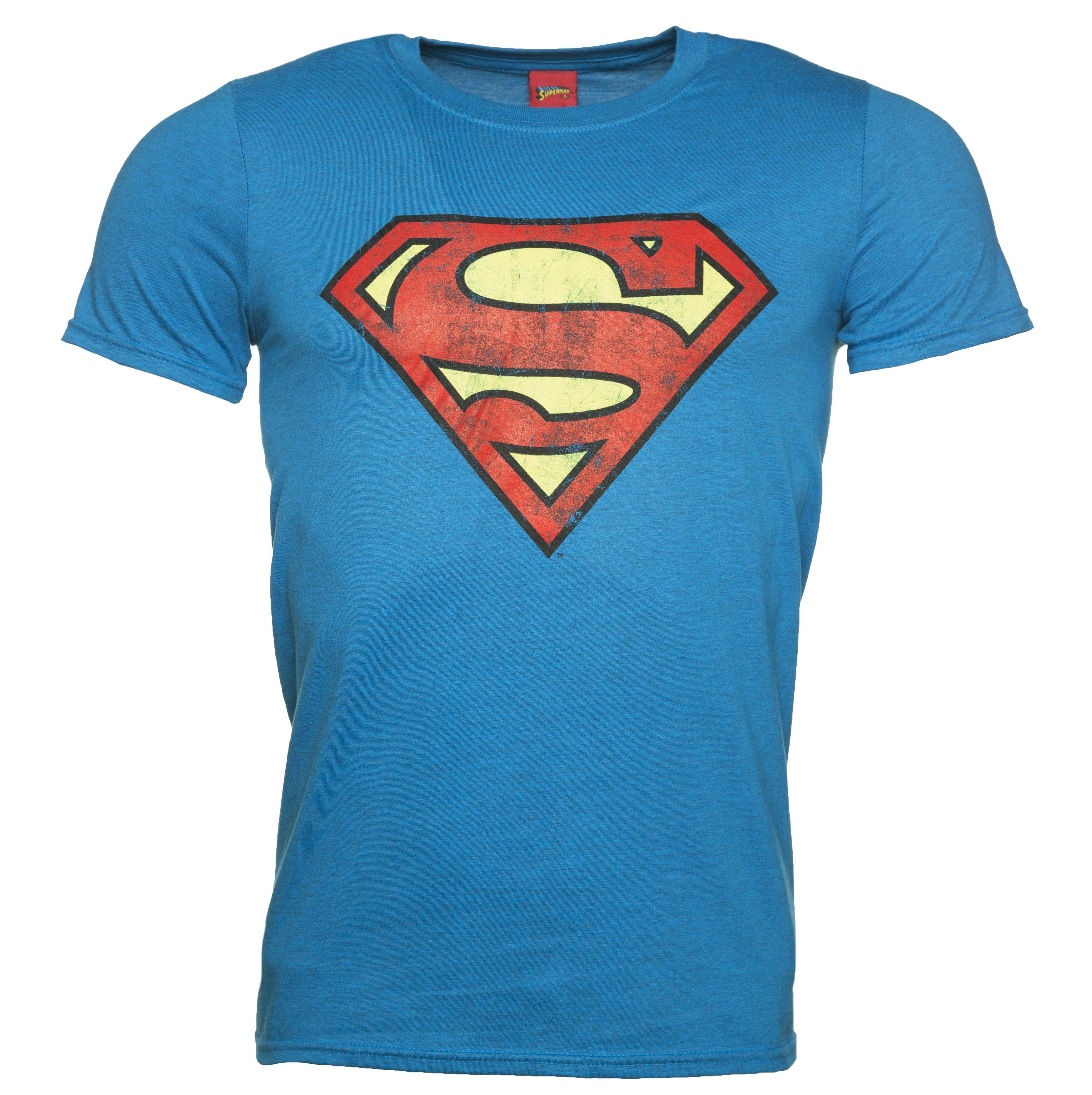 Distressed Superman Logo - Men's Bright Blue Distressed Superman Logo T Shirt
