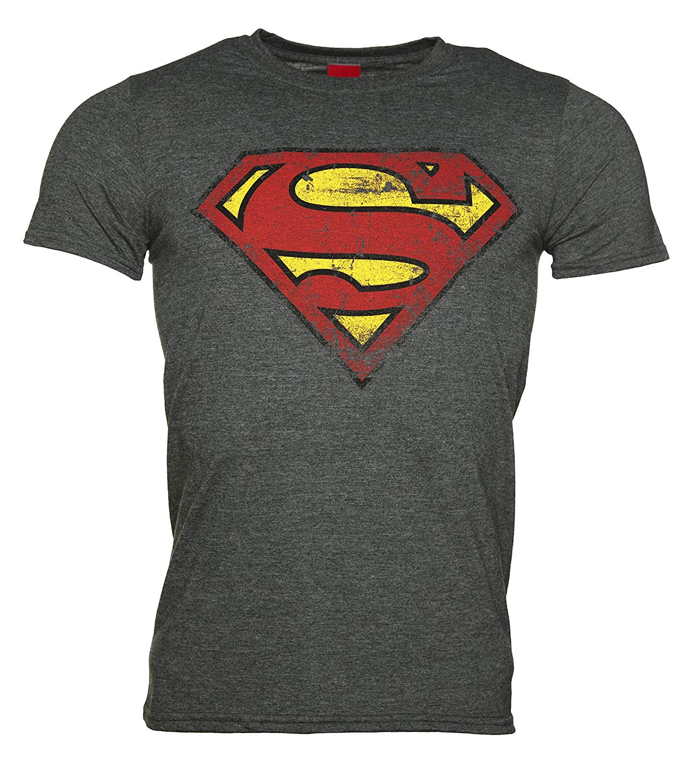 Distressed Superman Logo - Mens Charcoal Distressed Superman Logo T Shirt