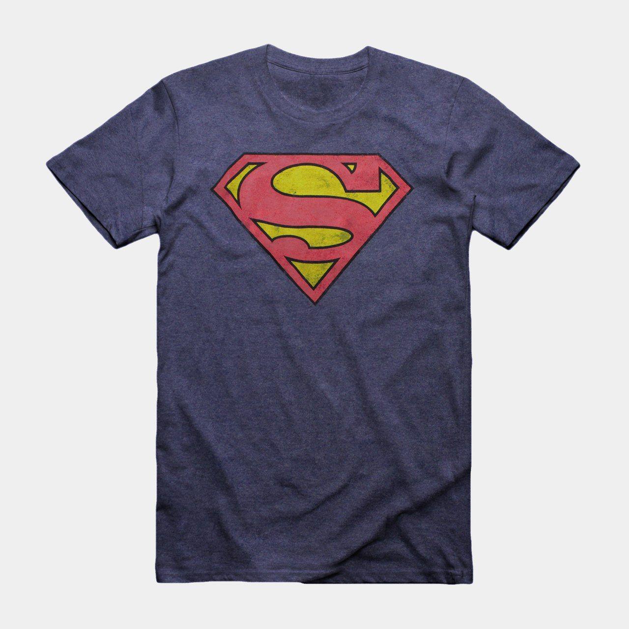 Distressed Superman Logo - Superman Logo Distressed Navy T-shirt - PopStop