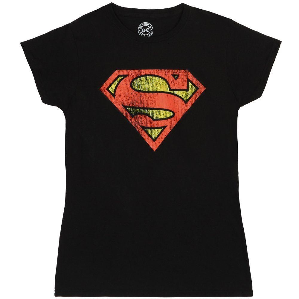Distressed Superman Logo - Superman Classic Distressed Logo Ladies Juniors T Shirt