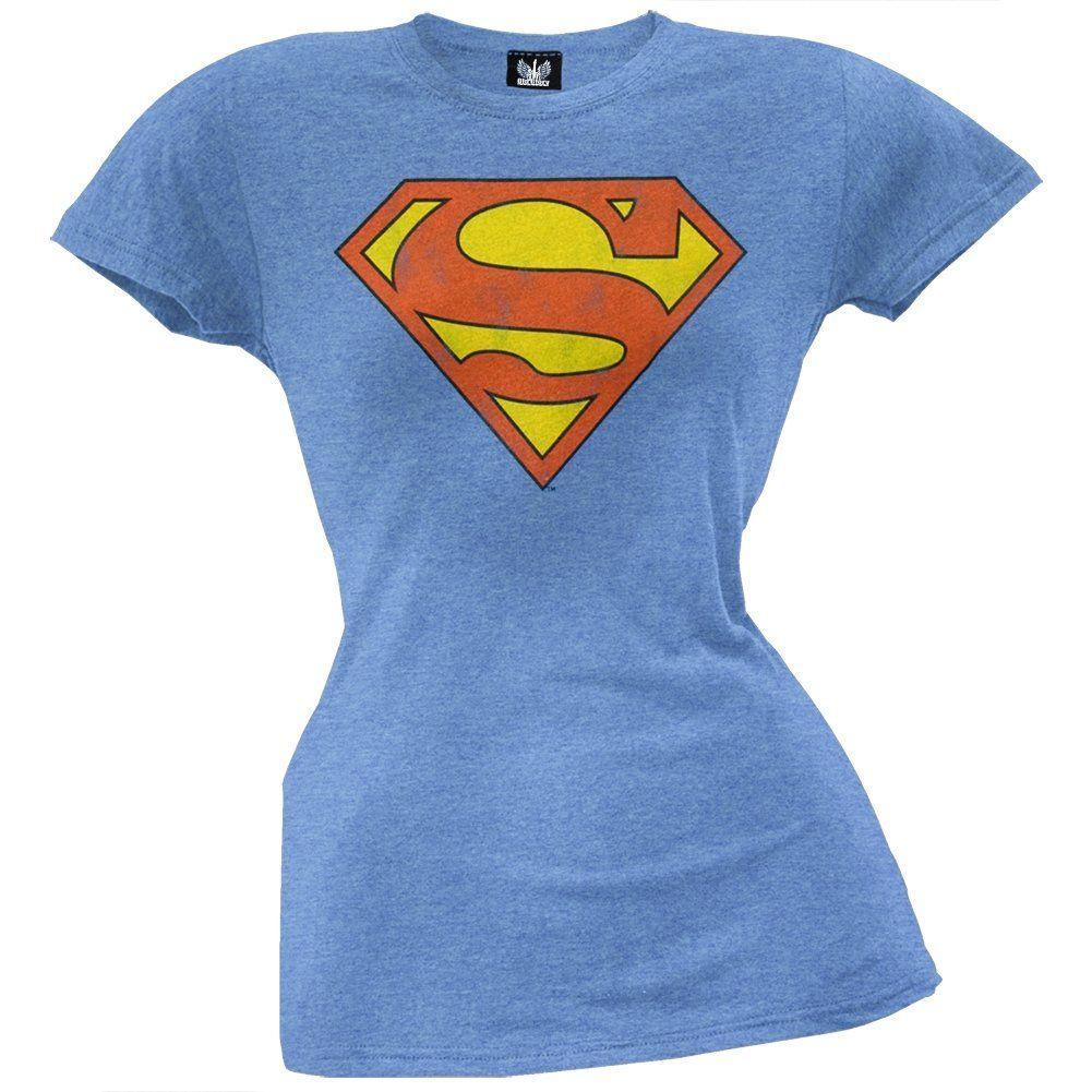 Distressed Superman Logo - Superman Logo Juniors T Shirt X Large Blue