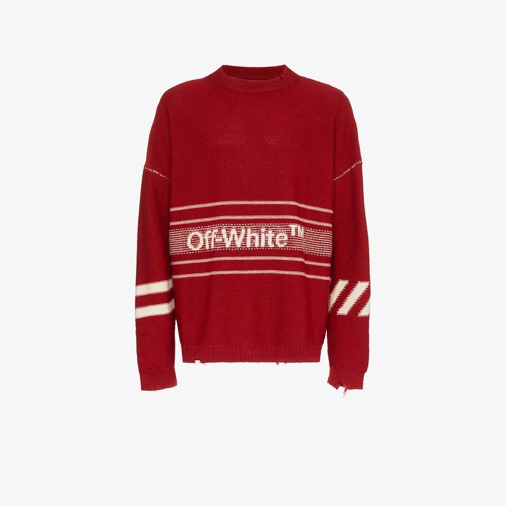 Red Off White Logo - Off-White logo stripe intarsia wool jumper | Browns