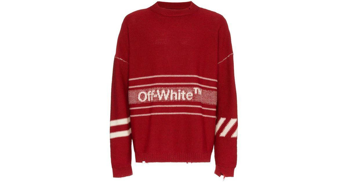 Red Off White Logo - Off White C O Virgil Abloh Oversized Distressed Logo Intarsia Wool