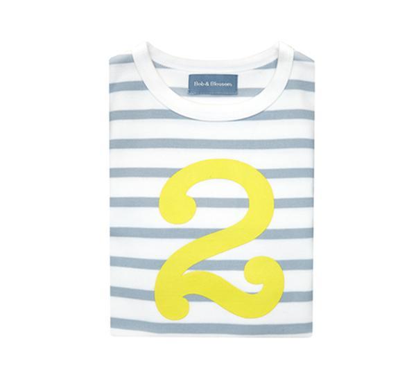 Yellow Number 2 Logo - Grey & White Breton Striped Number 2 T Shirt (Yellow). Bob