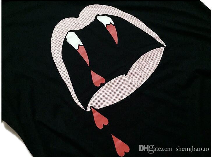 Vampire Mouth Logo - Asian Size Pairs Designer Vampire Lips Logo Print T Shirt Streetwear ...