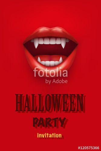 Vampire Mouth Logo - Halloween Party Invitation with vampire mouth Stock image