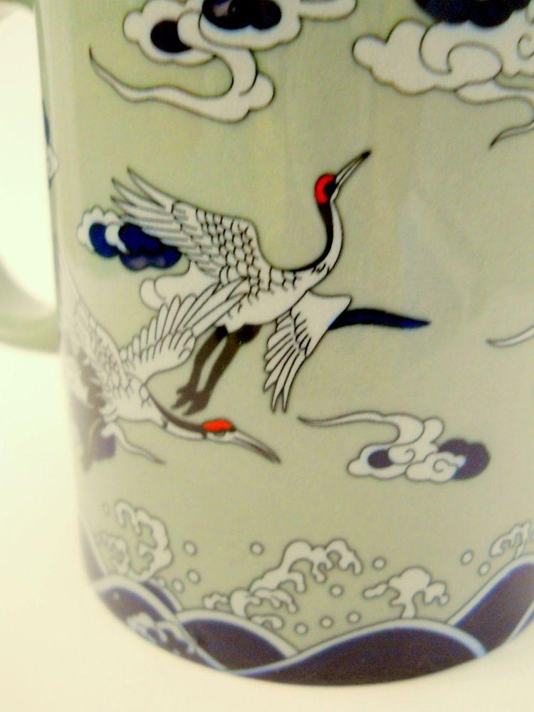 Japan Red Sun Green Tea Logo - Crane Tea Cup Mug 3 Pieces Strainer Lid Green Blue Red Sun Japan ...