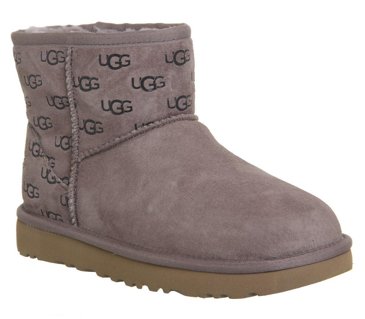UGG Boots Logo - UGG Classic Mini II Logo Exclusive Boots Grey Logo - Ankle Boots