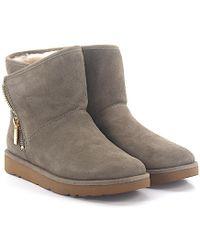 UGG Boots Logo - UGG Ankle Boots Lamb Fur Suede Logo Ribbon Light Grey in Gray - Lyst