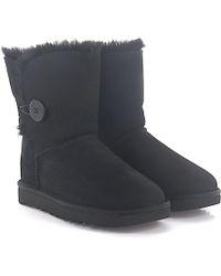 UGG Boots Logo - UGG Ankle Boots Lamb Fur Suede Logo Ribbon Light Grey in Gray