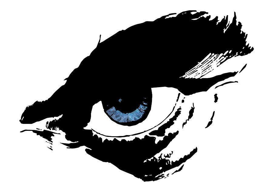 Blue and White Eye Logo - Man's Blue Angry Eye Mixed Media by Nenad Cerovic