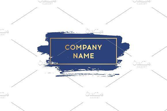 Blue and Gold Square Logo - Original grunge brush paint texture design acrylic stroke poster