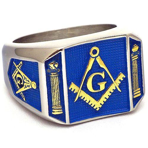 Blue and Gold Square Logo - Blue Lodge Stainless Steel, Gold & Blue Masonic Signet Ring