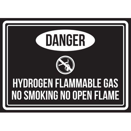 Rectangle Black White Flame Logo - Danger Hydrogen Flammable Gas No Smoking No Open Flame Black & White