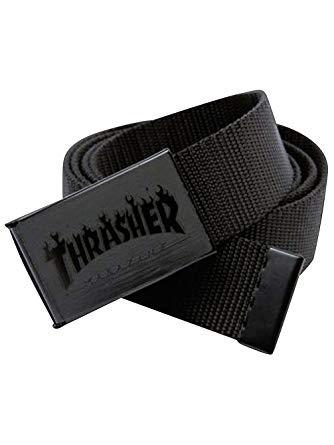 Rectangle Black White Flame Logo - Thrasher Flame Logo Web Belt Black Adj at Amazon Men's Clothing store