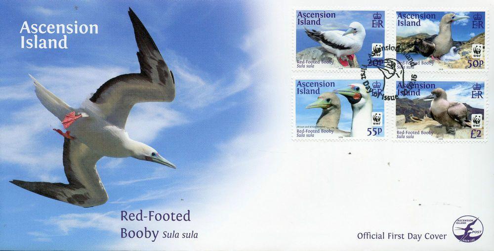 In the Back of It with a Red Foot Wing Logo - Ascension Island 2016 FDC Red-Footed Booby WWF 4v Set Cover Birds ...