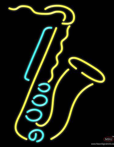 Saxophone Logo - Saxophone Yellow Logo Real Neon Glass Tube Neon Sign – NeonSigns USA INC