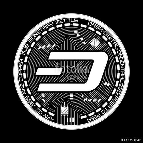 Dash Symbol Logo - Crypto currency white coin with black lackered dash symbol