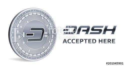 Dash Symbol Logo - Dash. Accepted sign emblem. Crypto currency. Silver coin with Dash ...