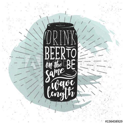 Beer Can Logo - Hand drawn label with beer can, sunburst and lettering. Vector