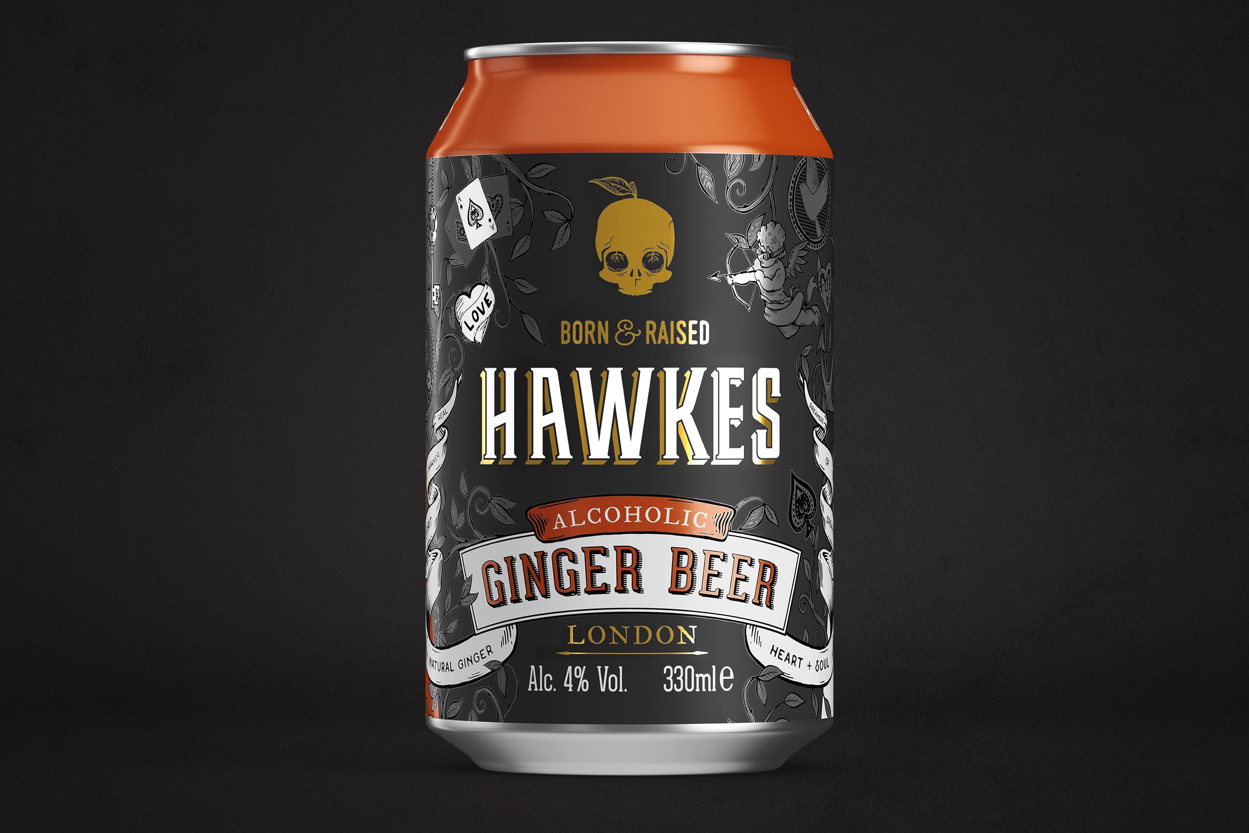 Beer Can Logo - Hawkes Logo Brand Design Ginger Beer can 1 & Sparrow