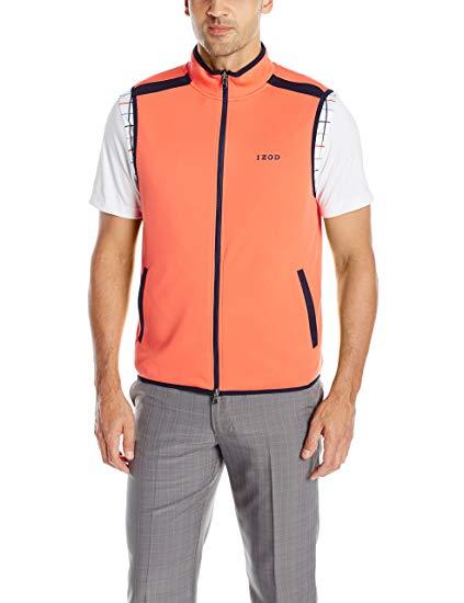 Izod Golf Logo - IZOD Men's Full Zip On The Course Reversible Golf Vest, Hot Coral