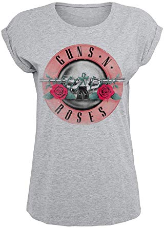 Pink Guns N' Roses Logo - Guns N Roses Pink Bullet T-Shirt Mottled Grey: Amazon.co.uk: Clothing