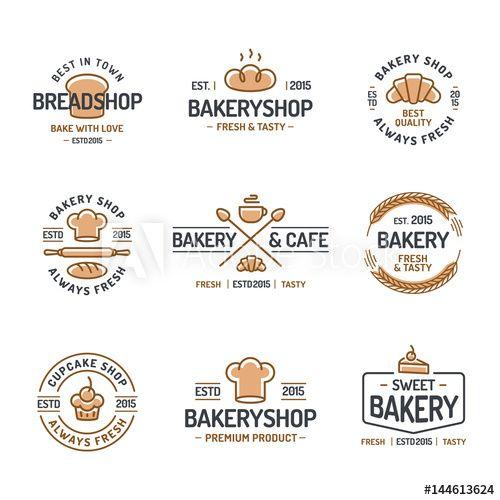 Cupcake Store Logo - Bakery logo set consisting of icons bread, cupcake, croissant, cup