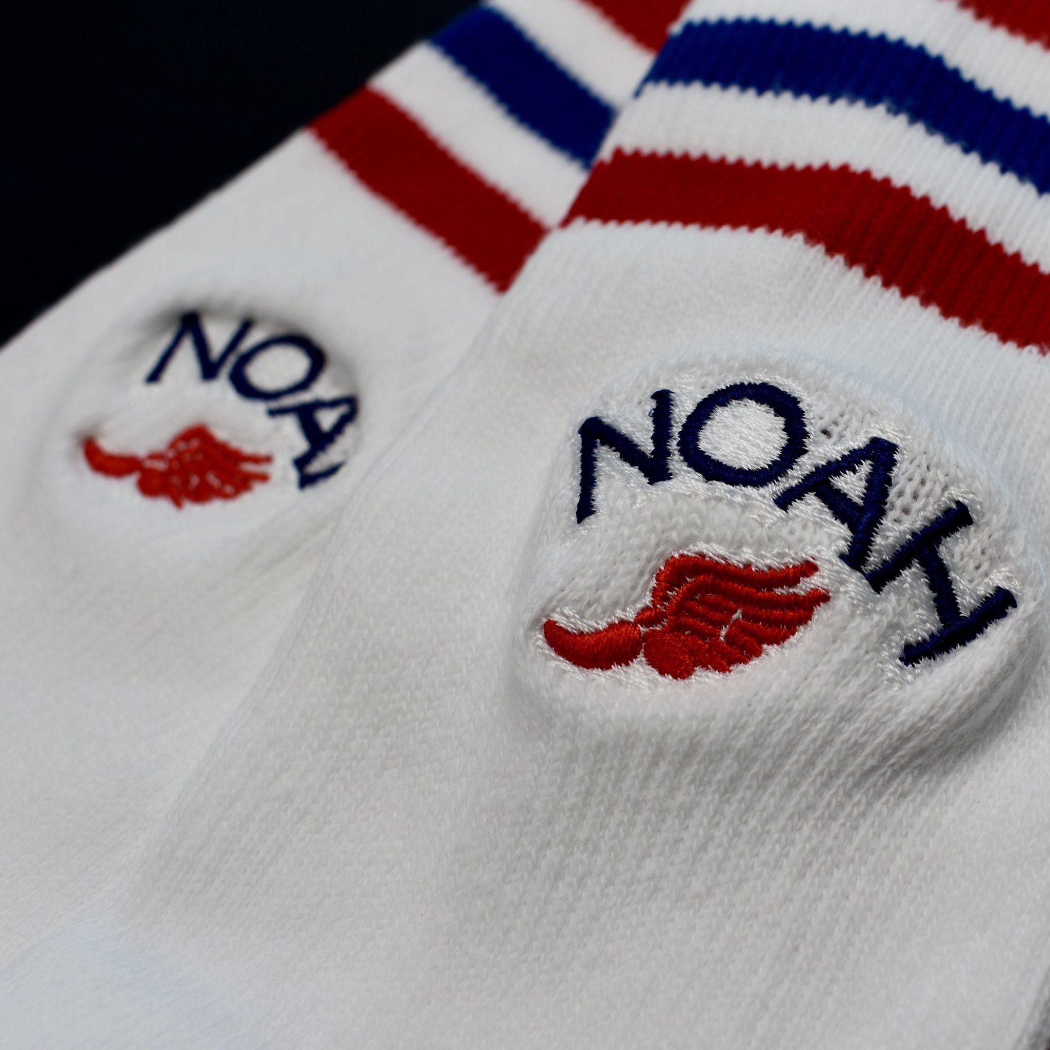 Red Foot White Wing Logo - Noah - White Winged Foot Logo Embroidered Triple Stripe Cotton Socks ...