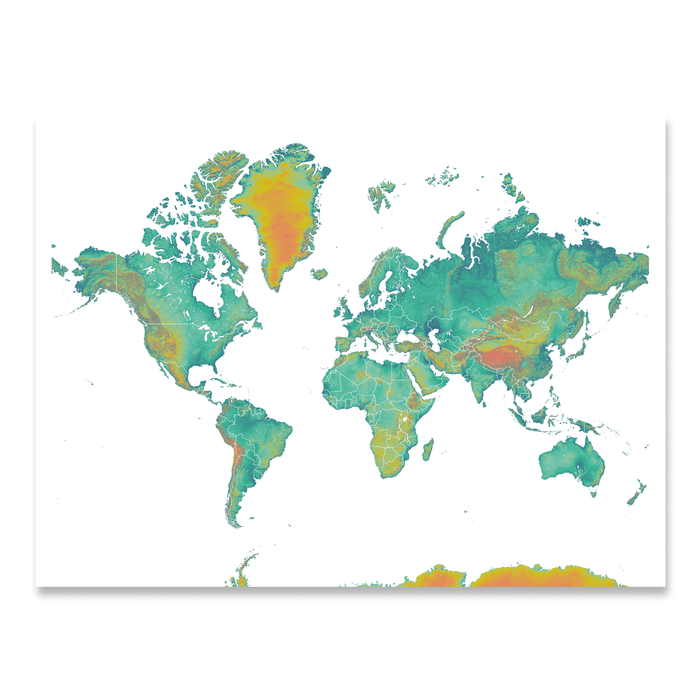Blue and Yellow Earth Logo - World Map Print, Countries, Turquoise, Yellow, Earth
