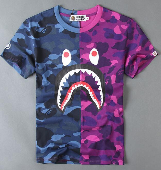 Purple BAPE Shark Logo - Men's Bape Camo Shark Jaw Icon Pattern Summser a bathing ape T-Shirt ...