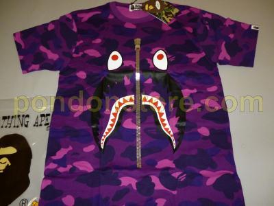 Purple BAPE Shark Logo - A BATHING APE : bape full color camo shark purple tee [Pondon Store]