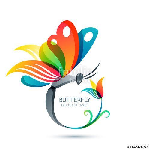 Colorful Butterfly Logo - Colorful butterfly and flower, vector isolated illustration. Round ...