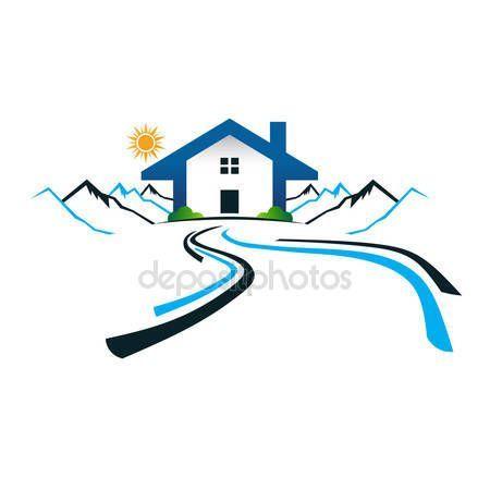 Road Mountain Logo - House in the mountains with road logo. Vector graphic design ...