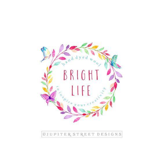 Colorful Butterfly Logo - Wreath Logo Butterfly Logo Branch Logo Colorful Logo Nature