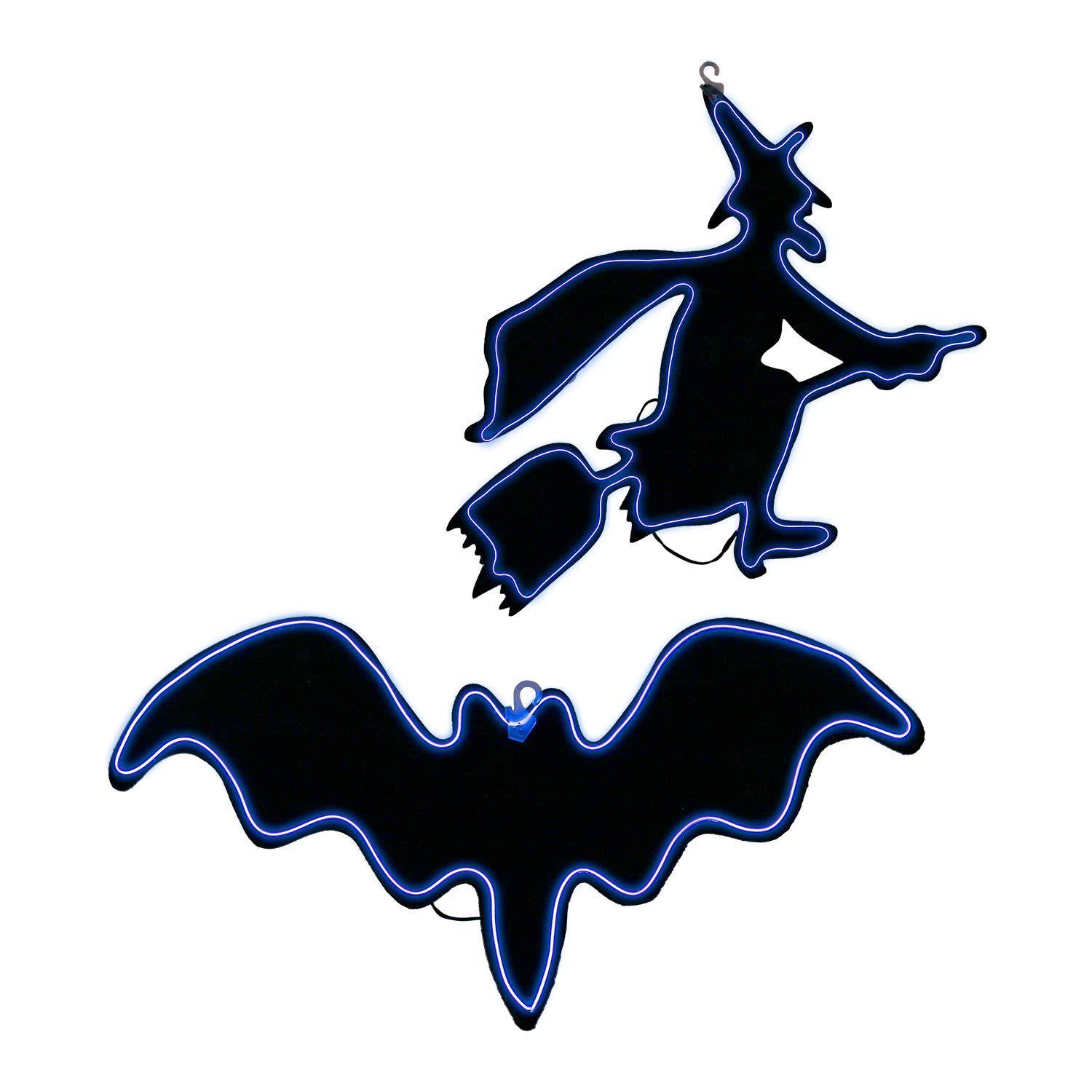 Bat Silhouette Images for Logo - Halloween Haunters Purple Light Up Sign Hanging Wicked