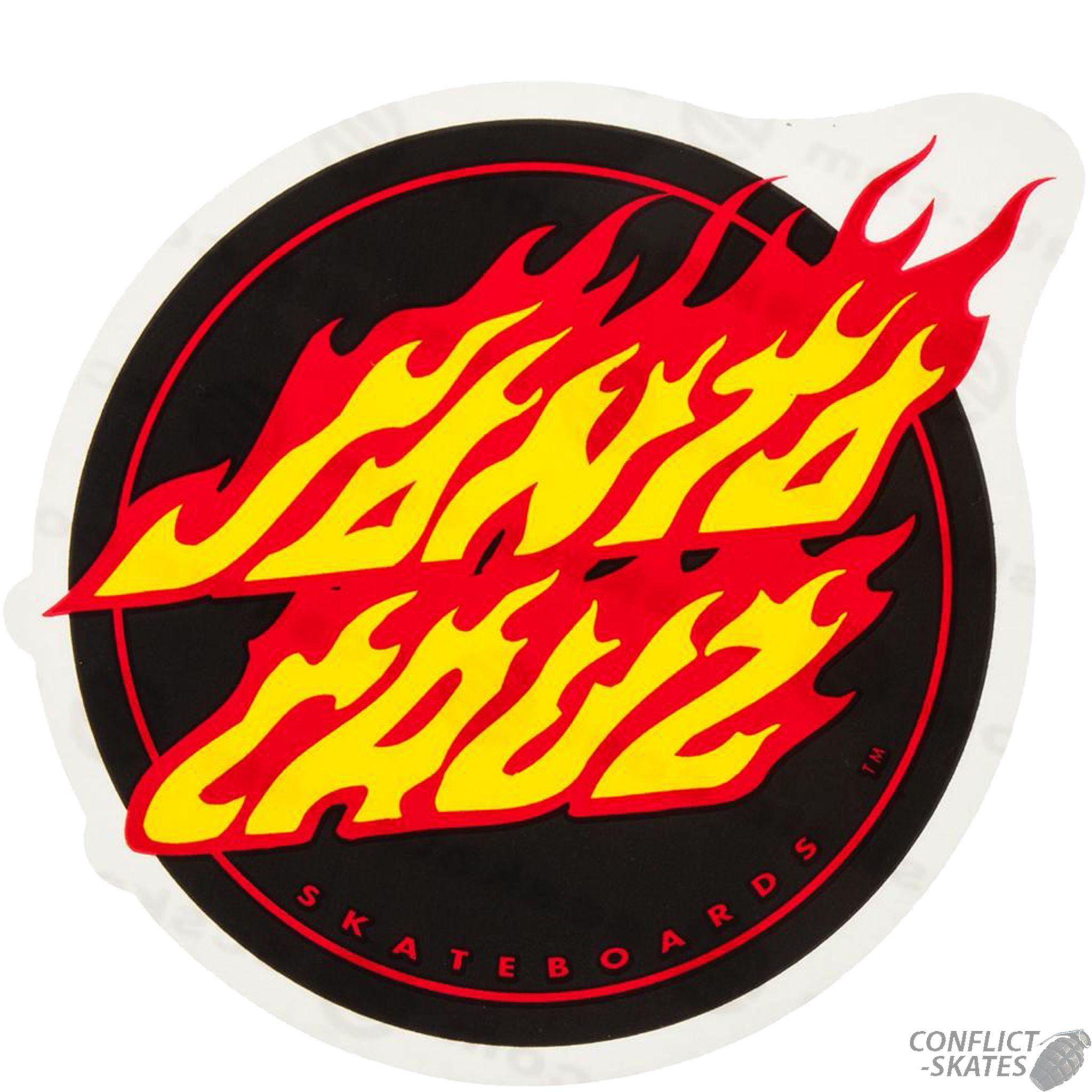 Santa Cruz Dot Logo - SANTA CRUZ Flaming Dot Skateboard Sticker 8cm Old Skool RED BLACK