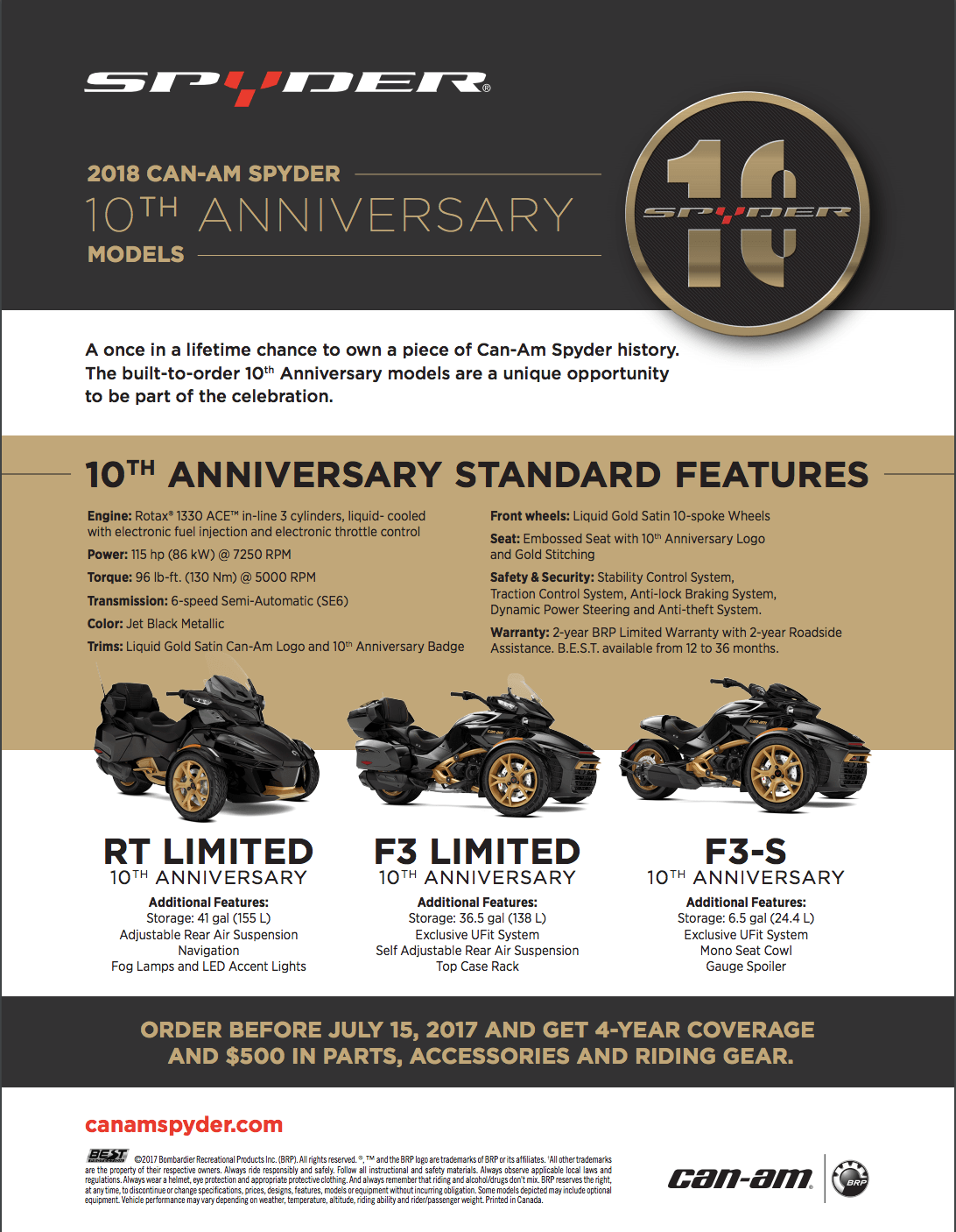 10th Anniversary Edition Logo - Can-Am Spyder 10th Anniversary with Black & Gold Anniversary ...