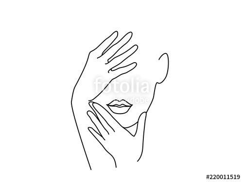 Hand Face Logo - Line Drawing Art. Woman face with hands. Vector illustration ...