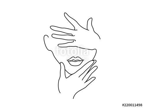 Hand Face Logo - Line Drawing Art. Woman face with hands. Vector illustration ...