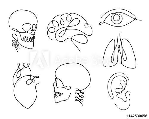 Hand Face Logo - One line human organs set design silhouette.Logo design. Hand drawn