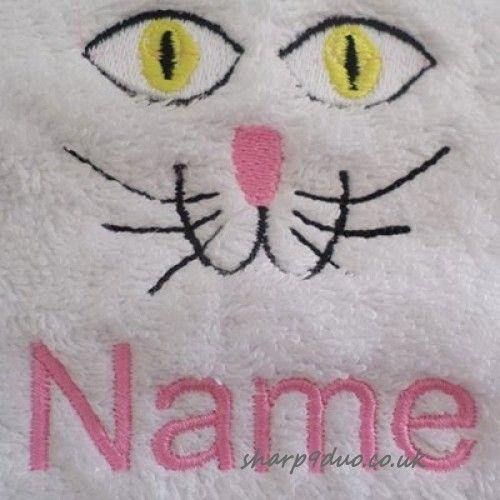 Hand Face Logo - EFY Hand Towel Bath Towel or Bath Sheet Personalised with CAT FACE ...