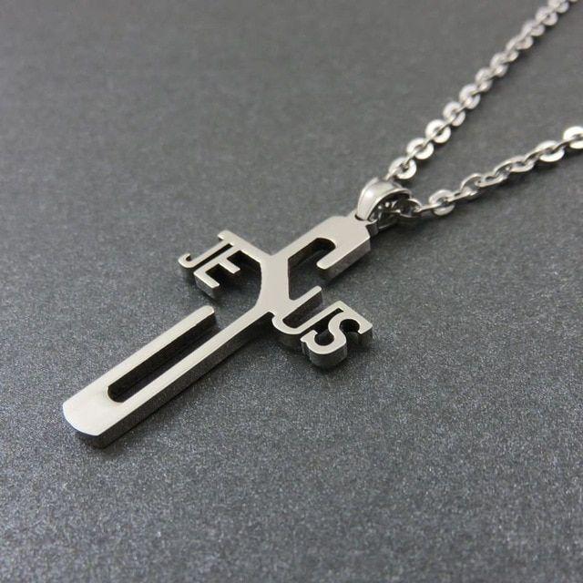 Jesus Logo - Jesus Logo Necklace Pendant, Stainless Steel Silver Cross Necklace