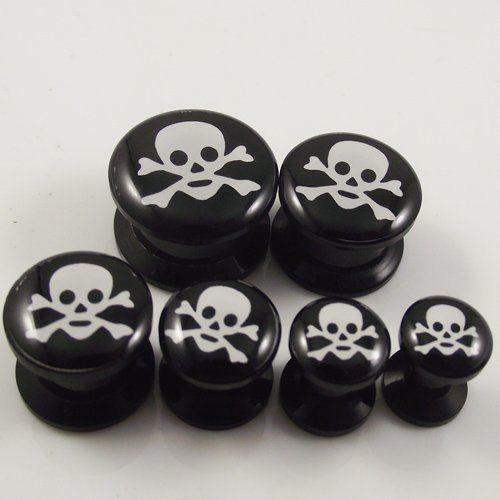 Cool Skull Logo - ᗗ60pcs Free Shipping 6sizes Cool Skull Logo Ear Plug,Acrylic Body ...