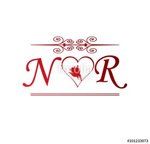 Nr Logo - NR love initial with red heart and rose Stock image and royalty