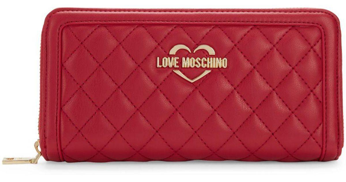 Moschino Red Logo - Lyst Moschino Logo Quilted Zip Around Wallet