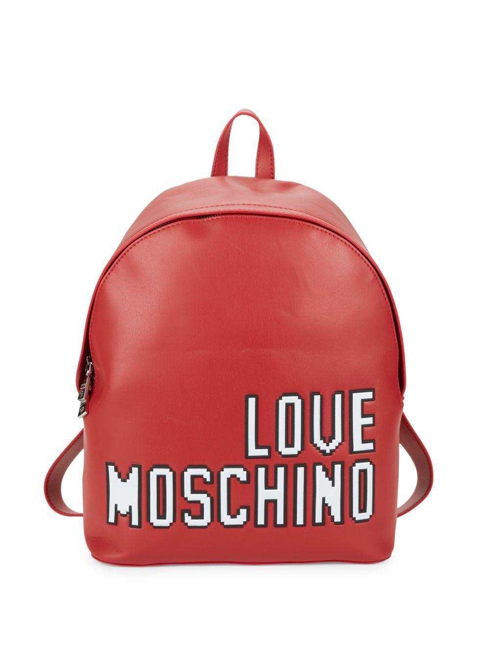 Moschino Red Logo - Lyst - Love Moschino Logo Faux Leather Backpack in Red