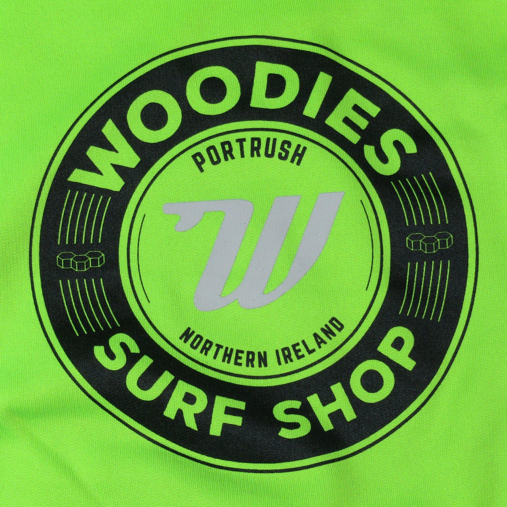 Green Back Logo - Kids Retro Logo Hoody - Electric Green – Woodies Surf Shop
