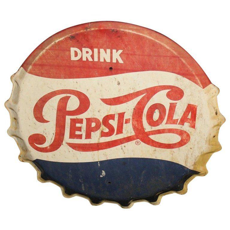 1950s Pepsi Cola Logo - 1950s Pepsi-Cola Soda Button Bottle Cap Advertising Metal Sign For ...